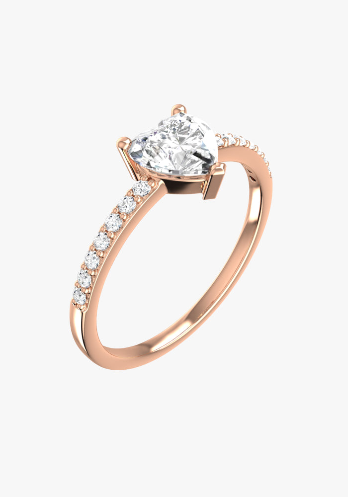 Solitaire Heart Pave Ring