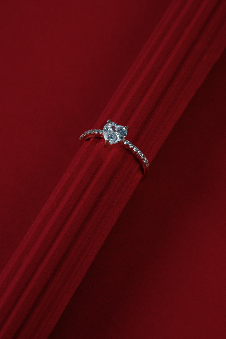 Solitaire Heart Pave Ring